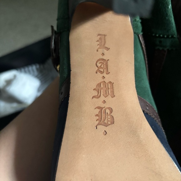 L.A.M.B. Green and Blue Vintage Heels with Brogue Details - Picture 3 of 6